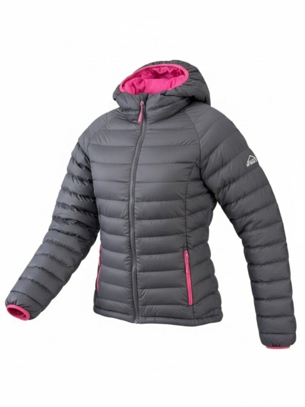 MCKINLEY Grey & Pink Hooded Puffer Jacket Lightweight Down Winter Coat xs